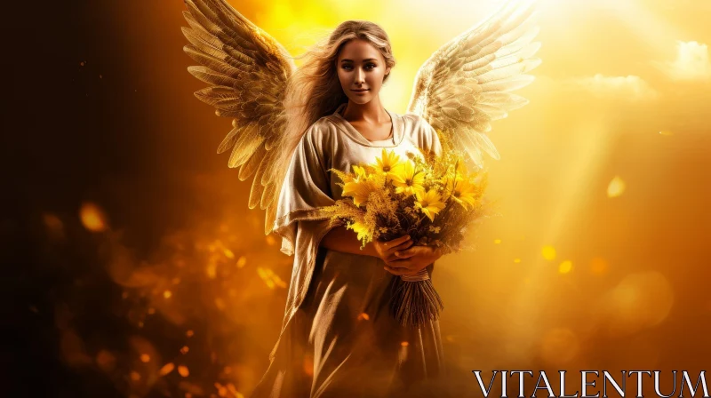 Angel in Field with Flowers AI Image