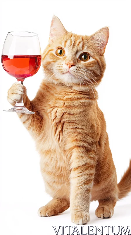 Funny Ginger Cat with Wine AI Image