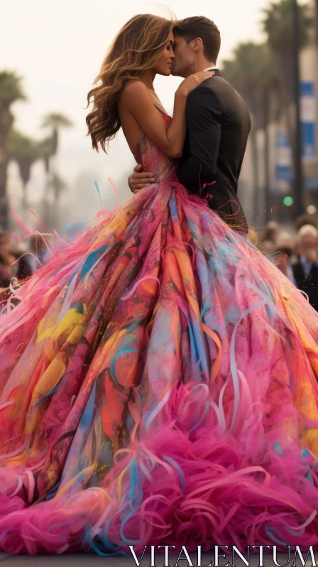 Colorful Street Wedding - A Moment of Love AI Image