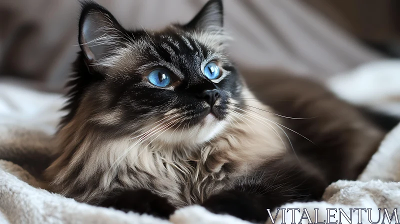 Close-Up of Fluffy Cat with Blue Eyes AI Image