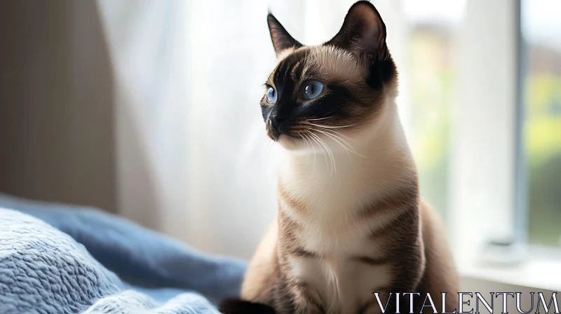 Siamese Cat Sitting by the Window AI Image