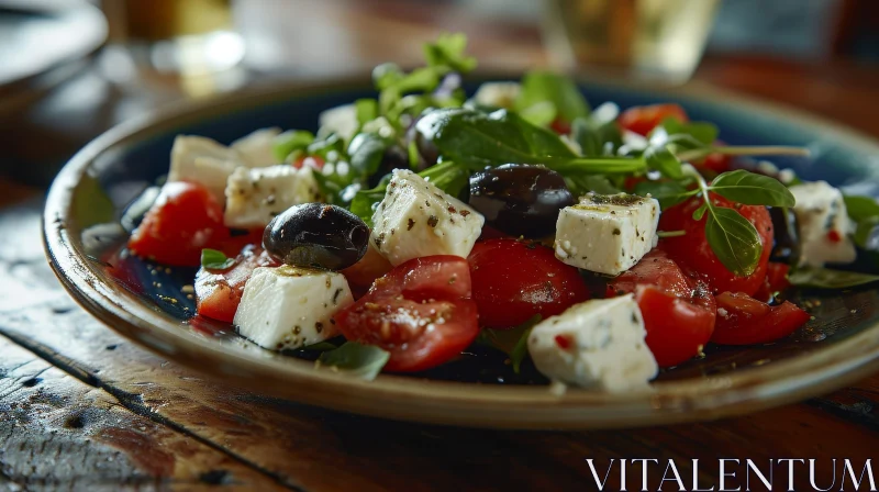 Delicious Greek Salad: Fresh Tomatoes, Cucumbers, Red Onions, and Olives AI Image