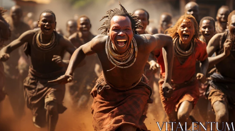 Dynamic Scene: Men Running in the Desert | African Influence AI Image
