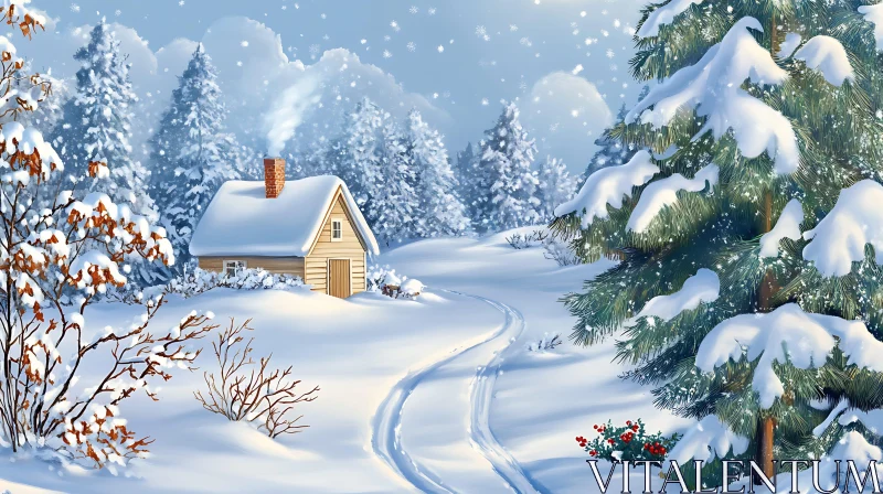 AI ART Tranquil Snowy Scene with Cabin