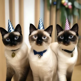 Festive Siamese Cats in Hats