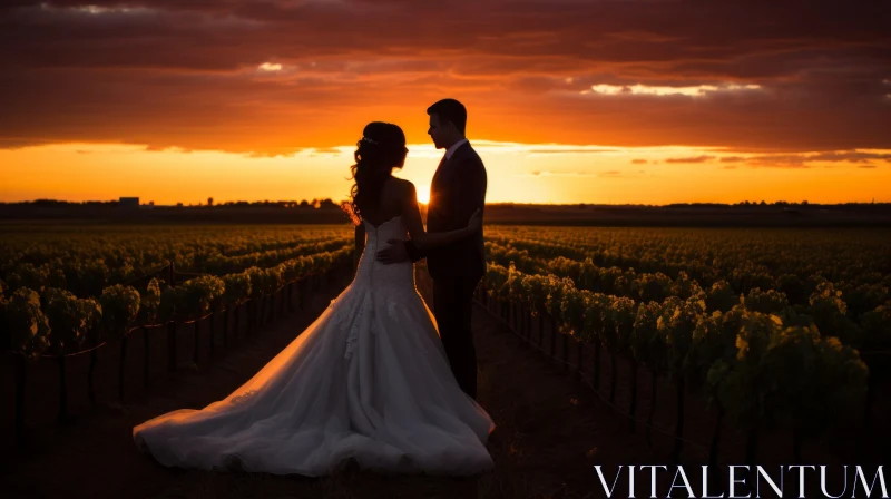 Romantic Sunset Wedding in Vineyard AI Image