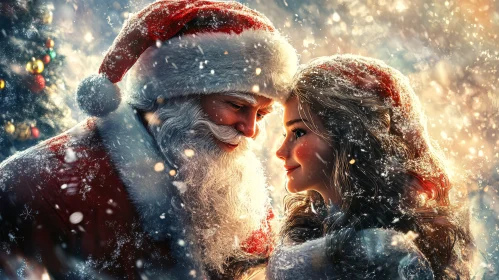 Santa Claus and a Young Girl in a Winter Wonderland