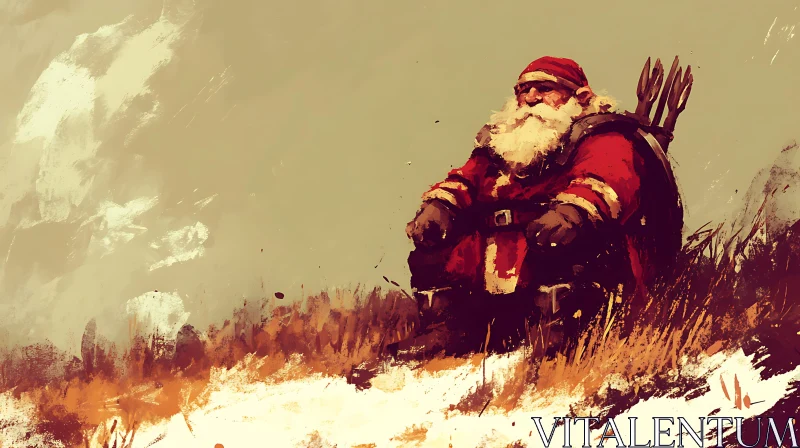 Santa Resting in a Snowy Landscape AI Image