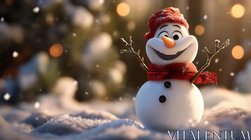 Happy Snowman in Snowy Winter Wonderland AI Image