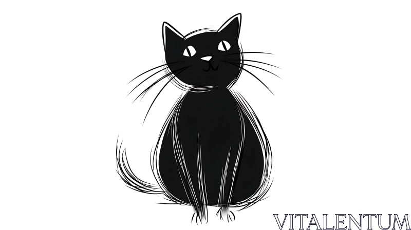 Playful Cartoon Black Cat Drawing AI Image