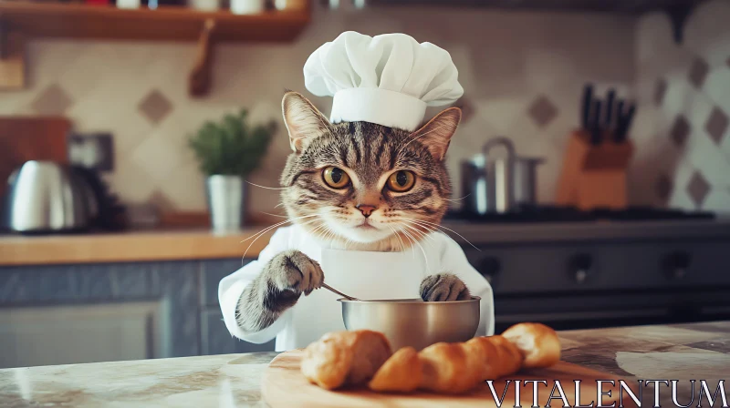 Tabby Cat in Chef Outfit Cooking AI Image