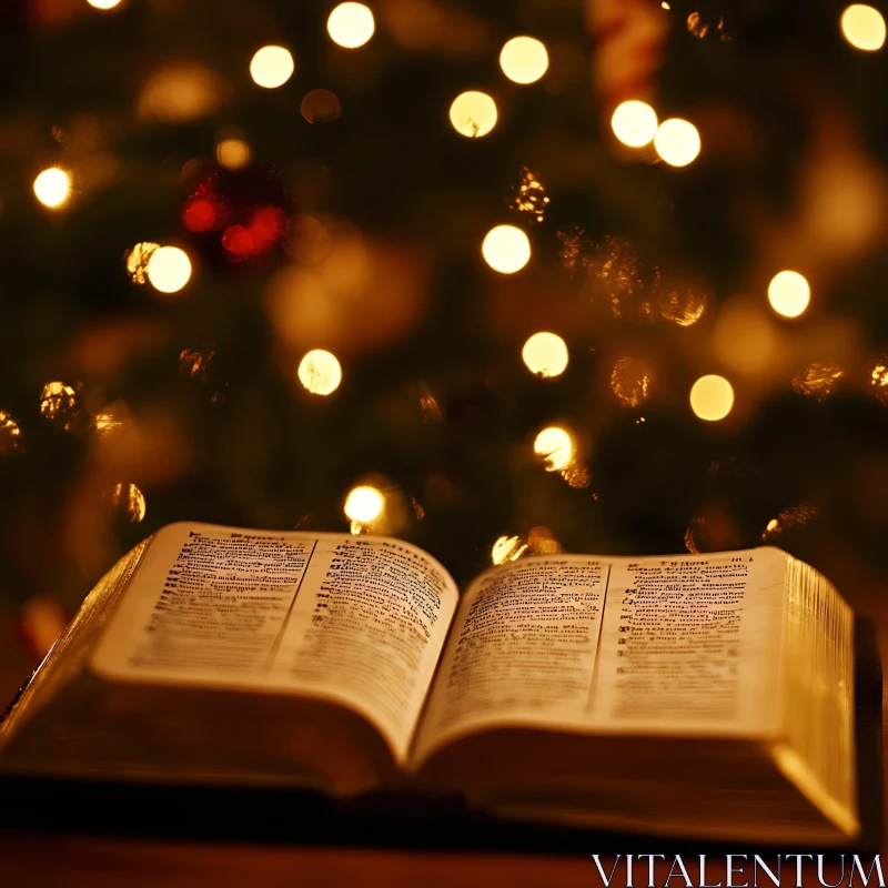 Bible and Holiday Lights AI Image