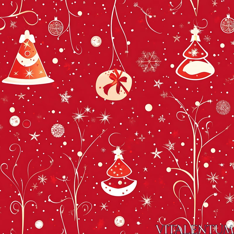 Holiday Season Red Background with Christmas Decorations AI Image