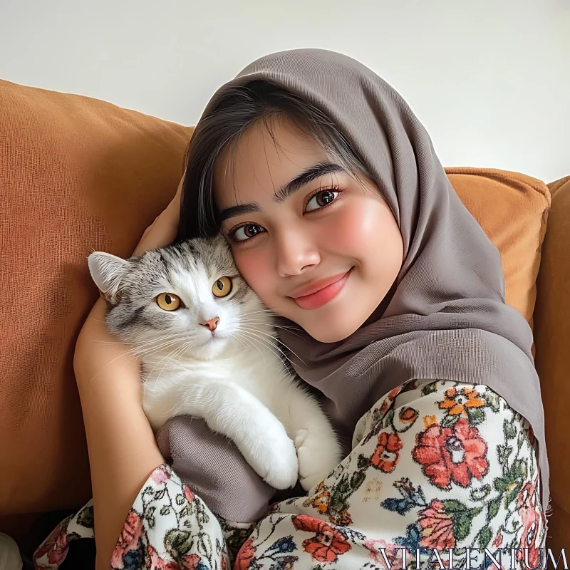 Warm Bond Between Woman and Cat AI Image