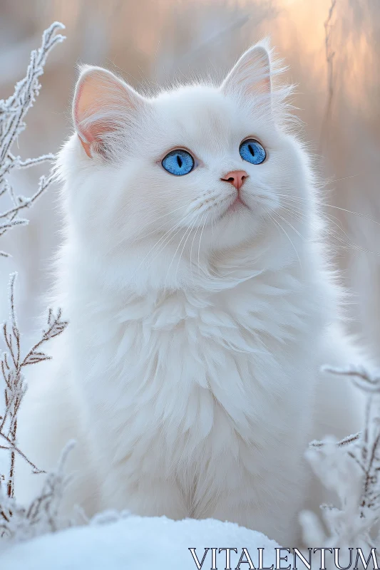 AI ART White Cat with Blue Eyes in Snow