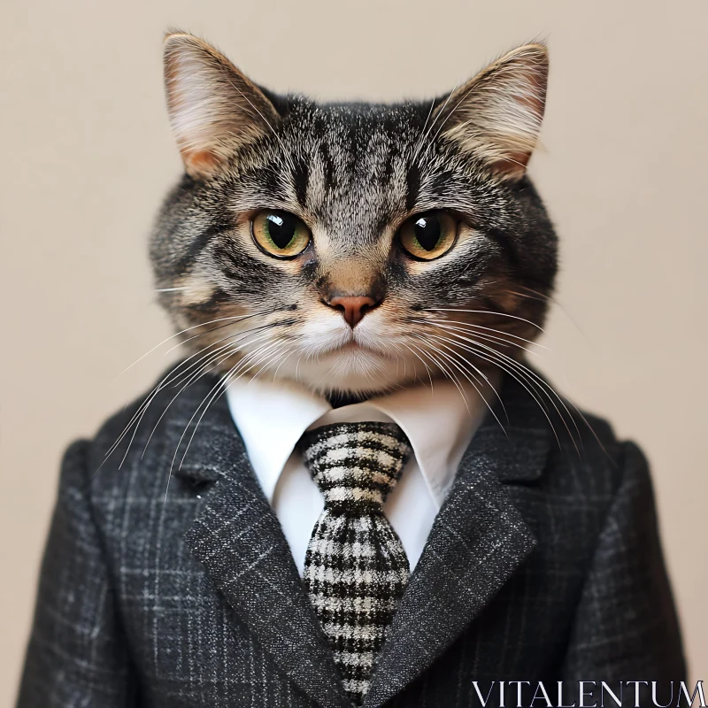 Fashionable Cat in Suit and Tie AI Image