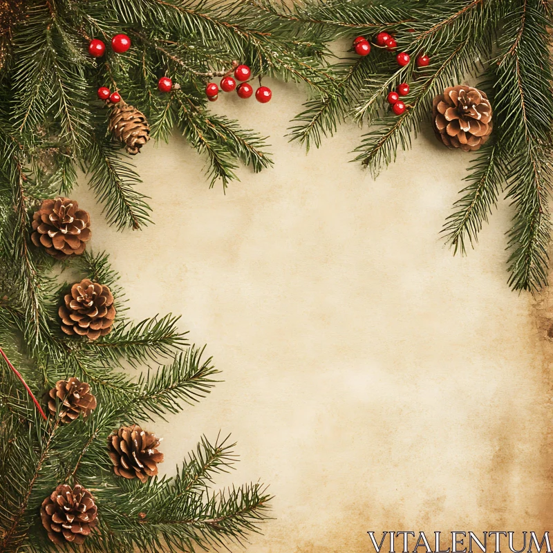 Rustic Holiday Background with Pinecones and Berries AI Image