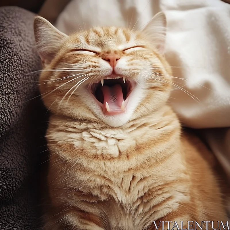 Ginger Cat Yawning – Cozy and Adorable Pet Moment AI Image