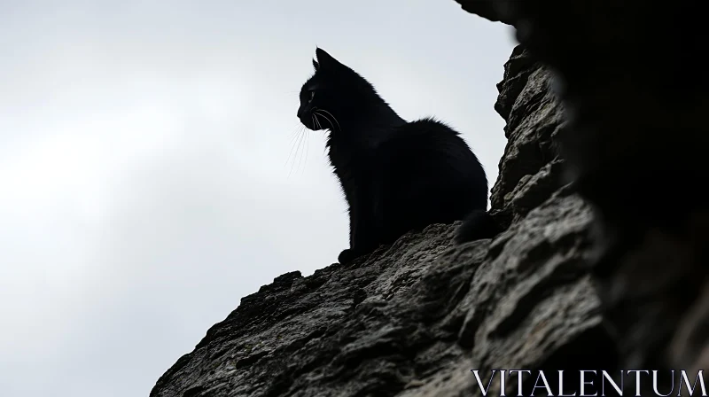 Mysterious Black Cat Silhouette Profile AI Image