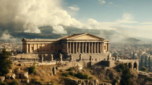 Ancient Greek Temple of Zeus overlooking a City