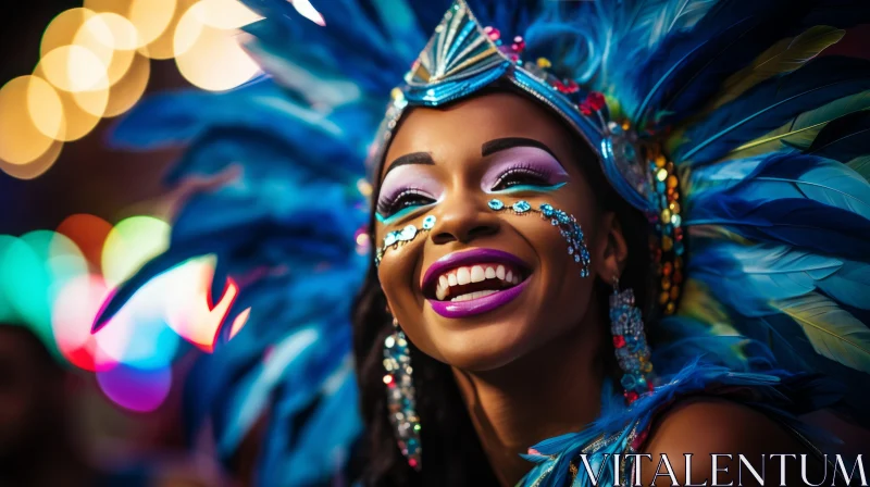 Carnival Night - Woman in Feathers Embracing Vibrant Joy AI Image