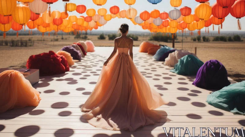 Cinematic Elegance: Colorful Lanterns and Desert Boardwalk AI Image