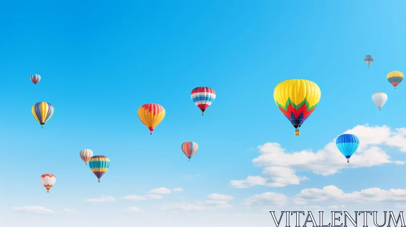 Colorful Hot Air Balloons Floating in Clear Blue Sky AI Image