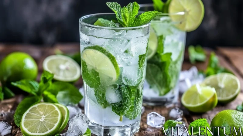 Delicious and Refreshing Mojito Cocktail on Wooden Table AI Image