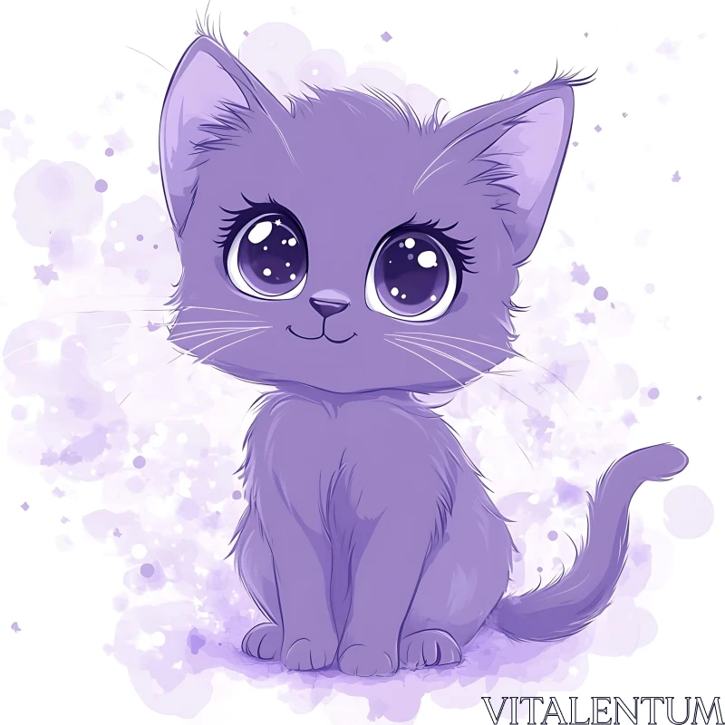 Cute Purple Cat with Expressive Eyes AI Image