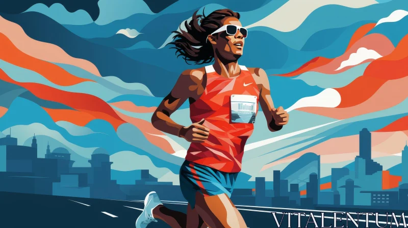 AI ART Female Runner Illustration in Cityscape