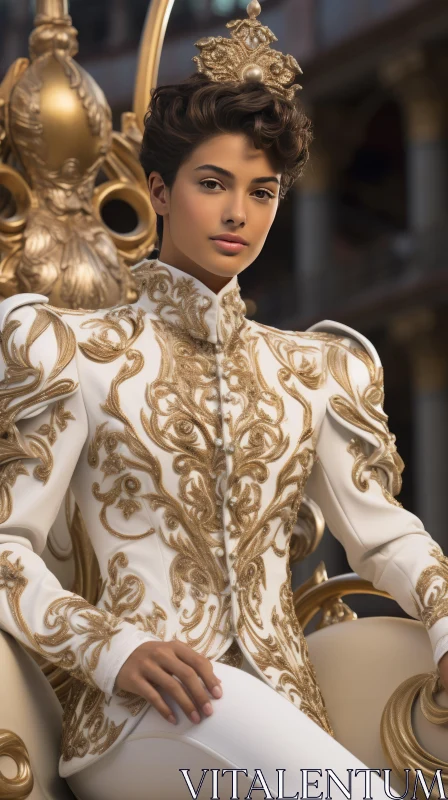 Feminine Grace in Unreal Engine 5 Style: A Gold and White Ensemble AI Image