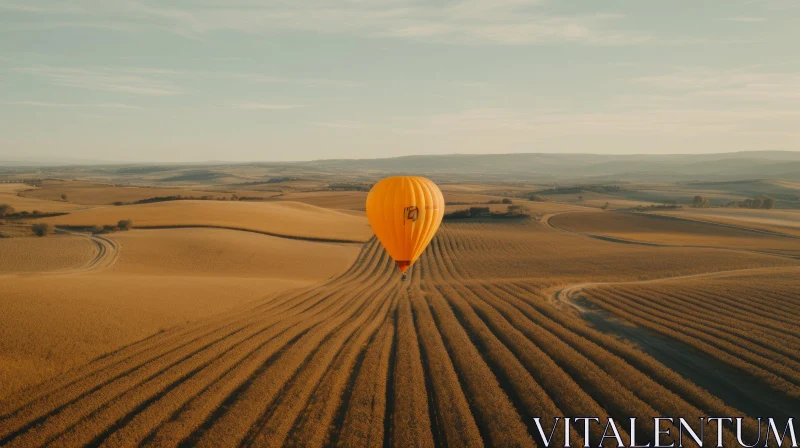 Hot Air Balloon Over Orange Field: Captivating Landscape Photography AI Image