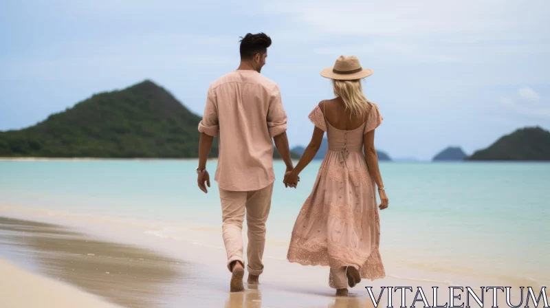 Romantic Stroll on a Tropical Beach - Vintage and Naturecore Inspired AI Image