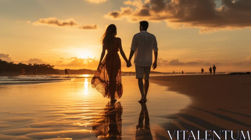 Romantic Sunset Beach Walk: A Captivating Moment AI Image