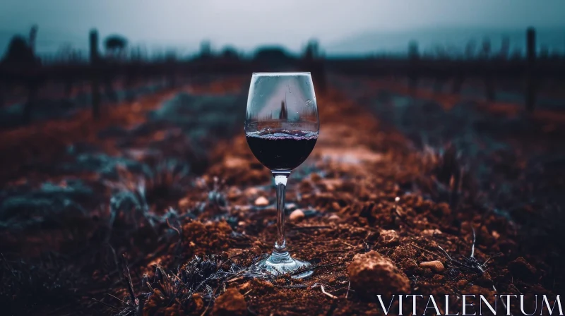 Serenity in Nature: Half-Full Glass of Wine in a Vineyard AI Image