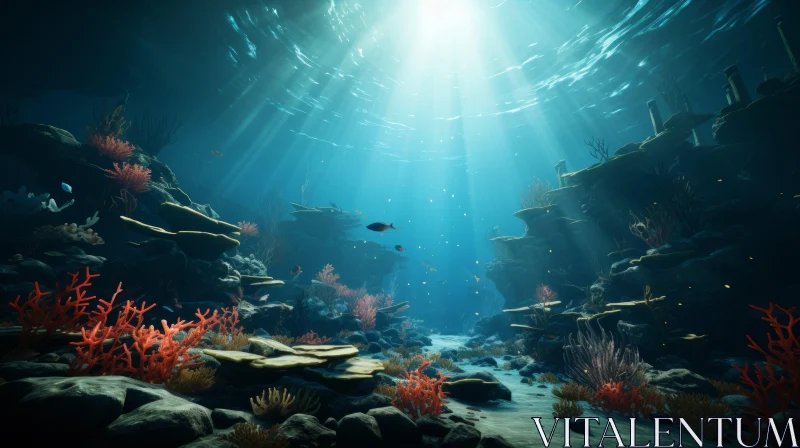 Underwater Ocean Scene with Corals and Sunlight AI Image