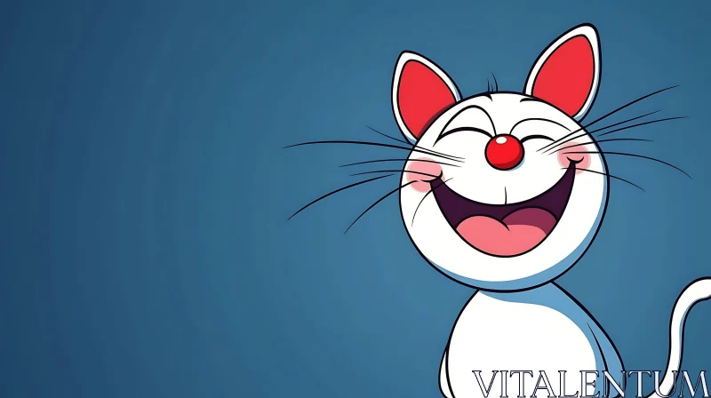 AI ART Happy Cartoon Cat with Red Ears and Nose