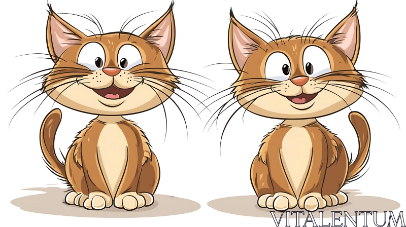 Two Happy Cartoon Cats with Expressive Smiles AI Image