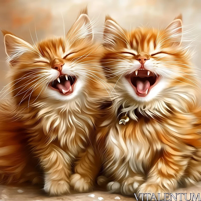 Happy Ginger Kittens in Joyful Laughter AI Image