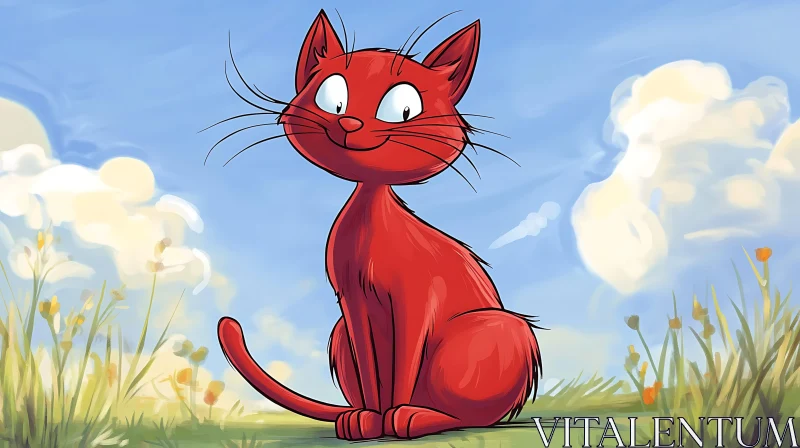 Cartoon Red Cat in Nature AI Image