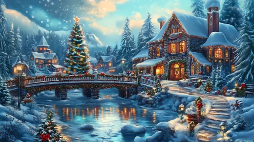 Charming Snowy Christmas Village with Holiday Lights