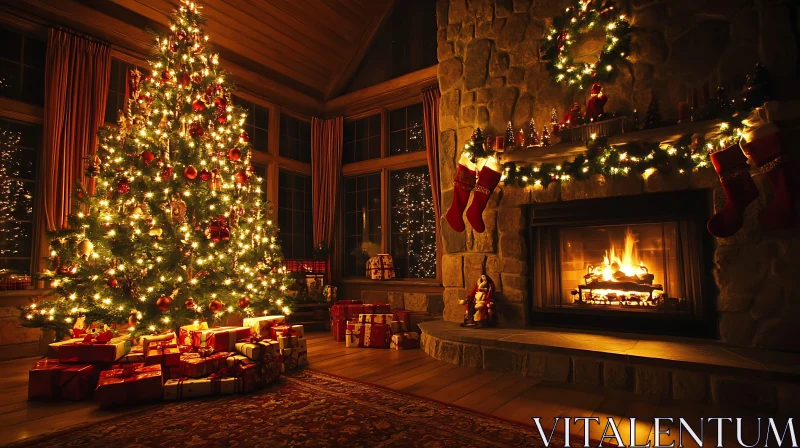 AI ART Festive Living Room with Christmas Decorations