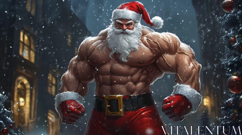 Powerful Santa in Festive Winter Setting AI Image