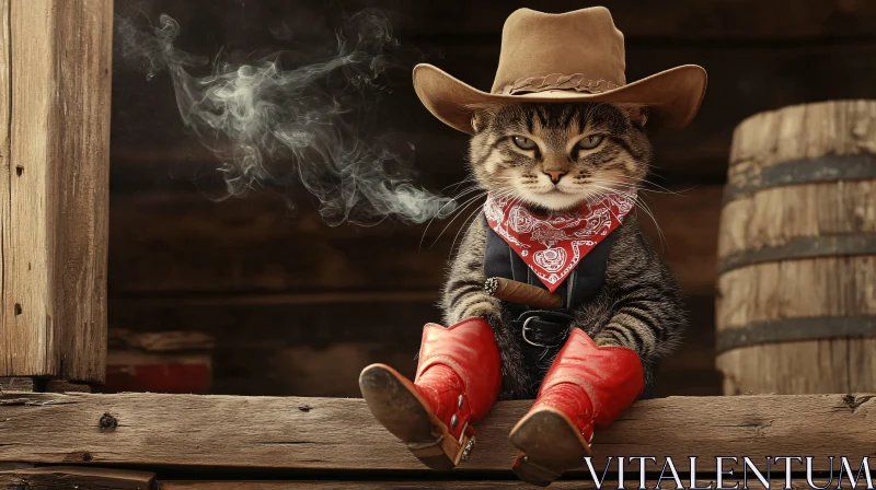 AI ART Cowboy Cat Relaxing on Ledge