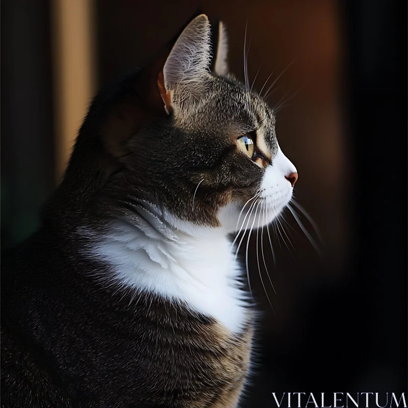 Side View of a Cat with Whiskers Prominently Visible AI Image