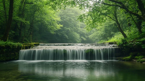 Tranquil Forest Waterfall and Calm Pool