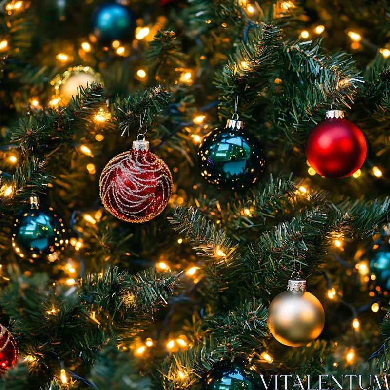 Festive Christmas Tree Adorned with Colorful Ornaments AI Image