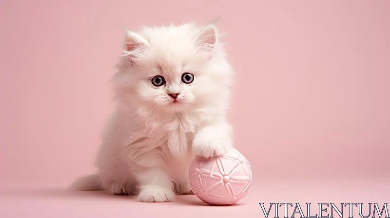 Adorable White Kitten on Pink Background AI Image
