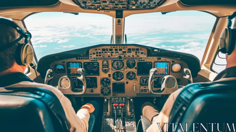 Airplane Cockpit with Pilots and Instrument Panel AI Image