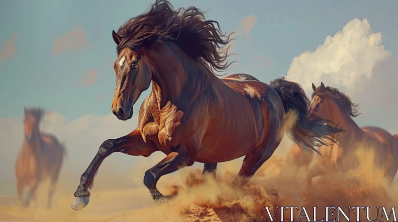 Brown Horse Running in the Desert - Captivating Image of Freedom and Adventure AI Image
